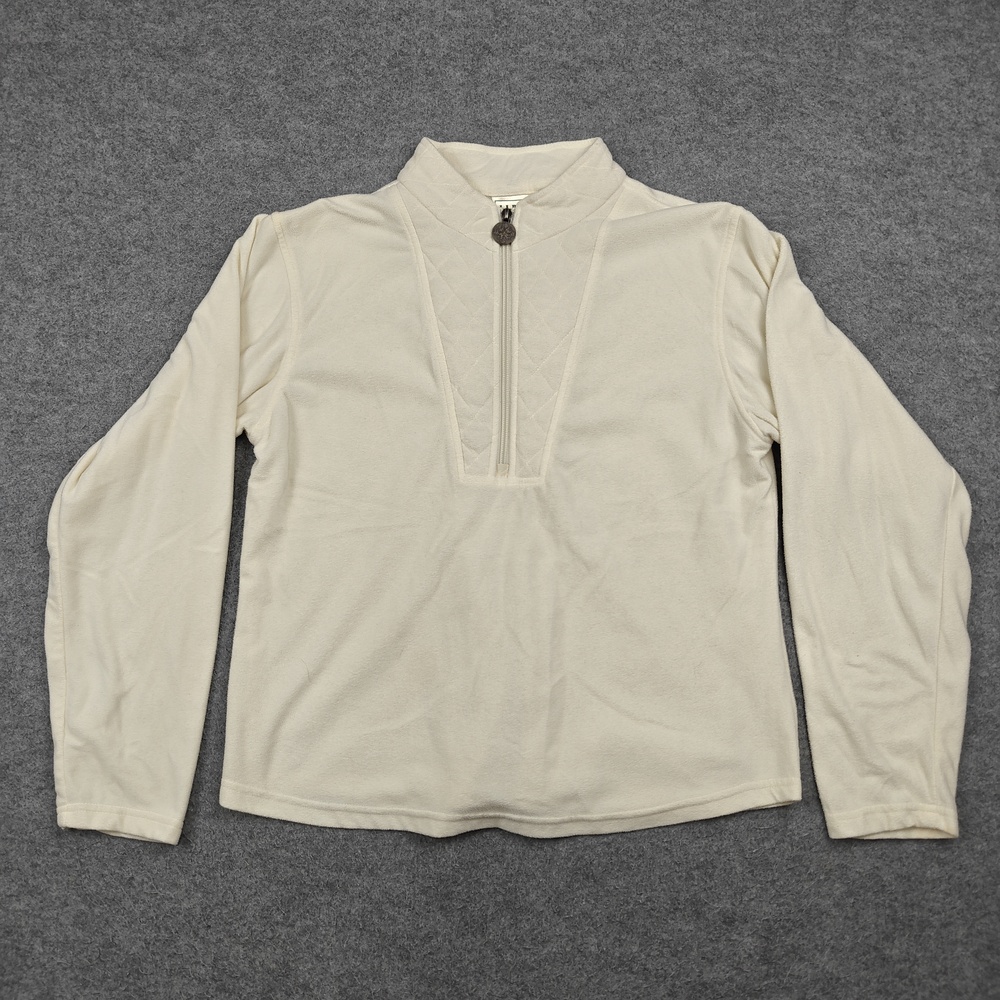 L.L.Bean Pullover Womens XL Extra Large White 1/4 Zip Fleece Mock Neck